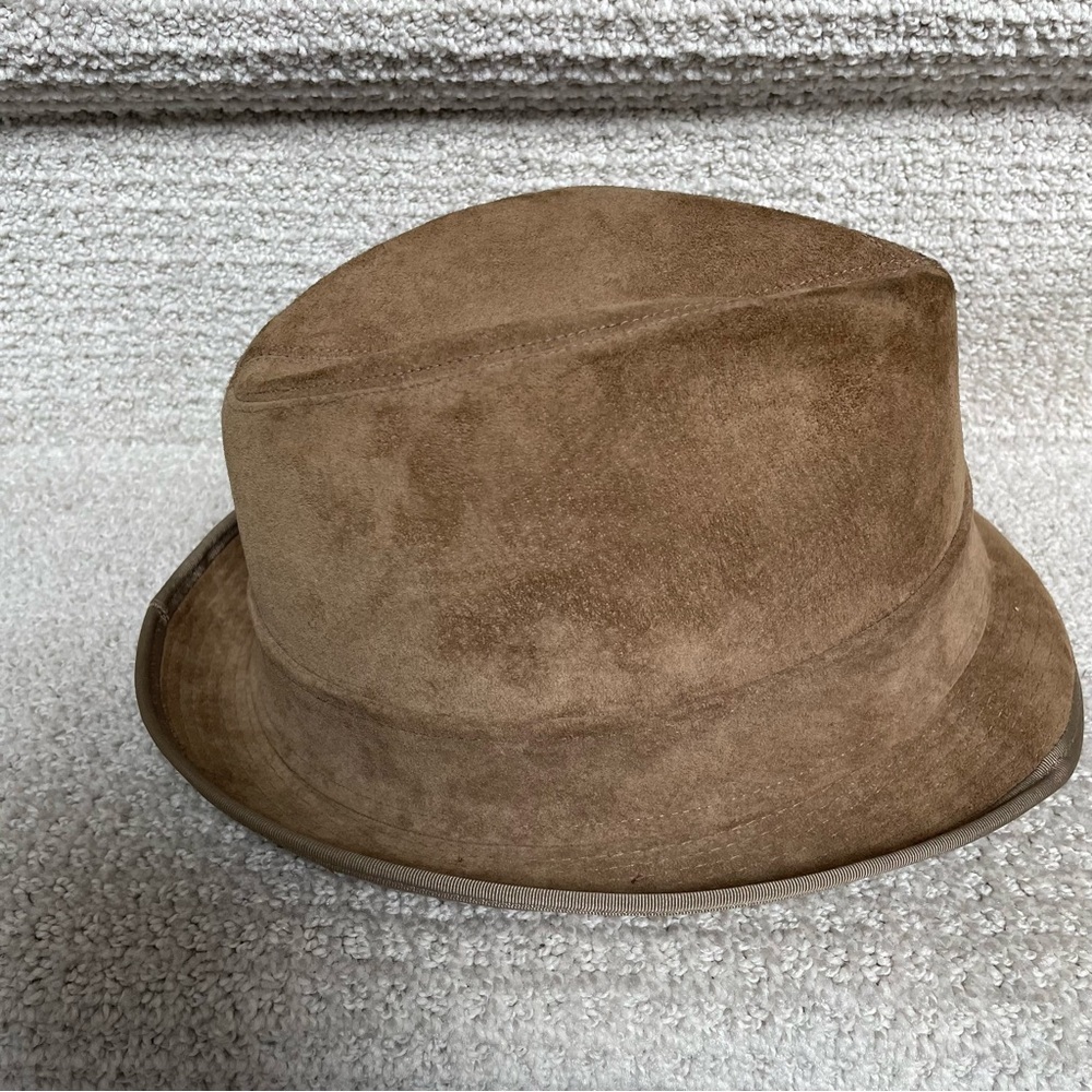 Hush Puppies Vintage Brown Pigskin Feather Dog Logo Men’s Fedora Hat 60’s 70’s View 6